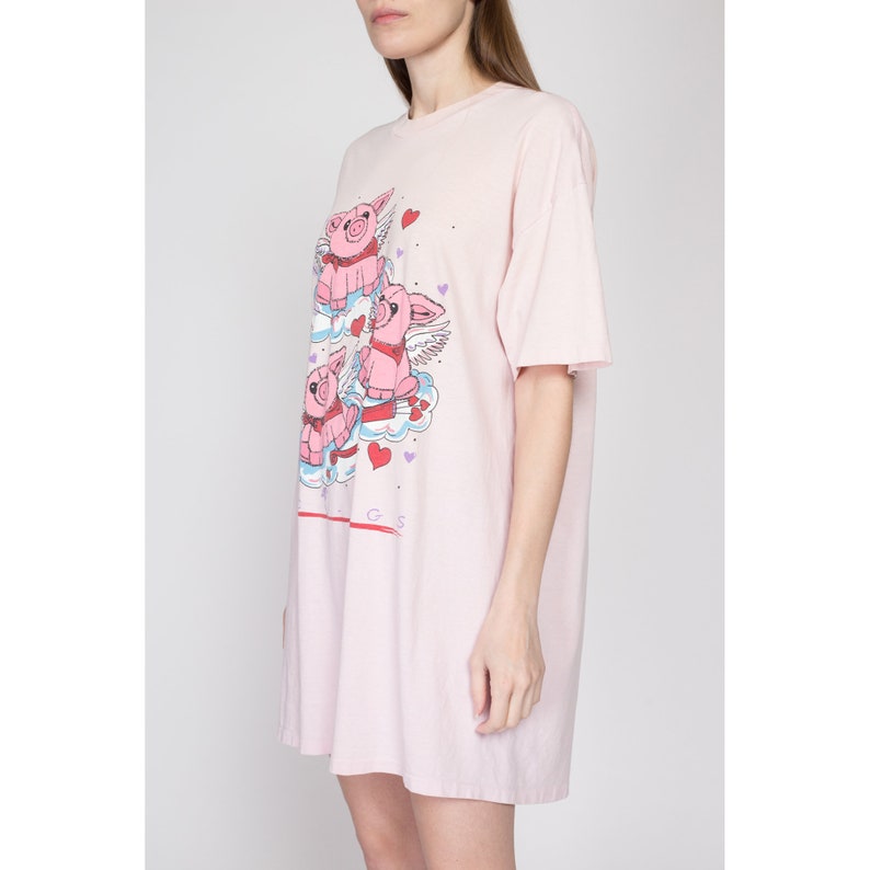 One Size 80s Cupigs Valentine's Day Sleep Shirt Vintage Cute Pig Graphic Cartoon Pajama Mini T Shirt Dress image 4