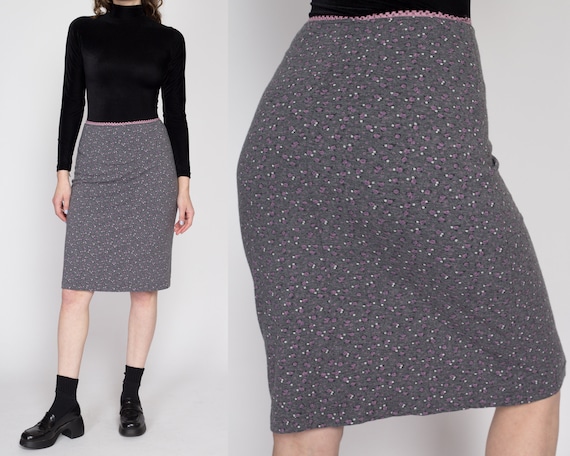 Medium 90s Grey Ditsy Floral Mini Skirt | Vintage… - image 1