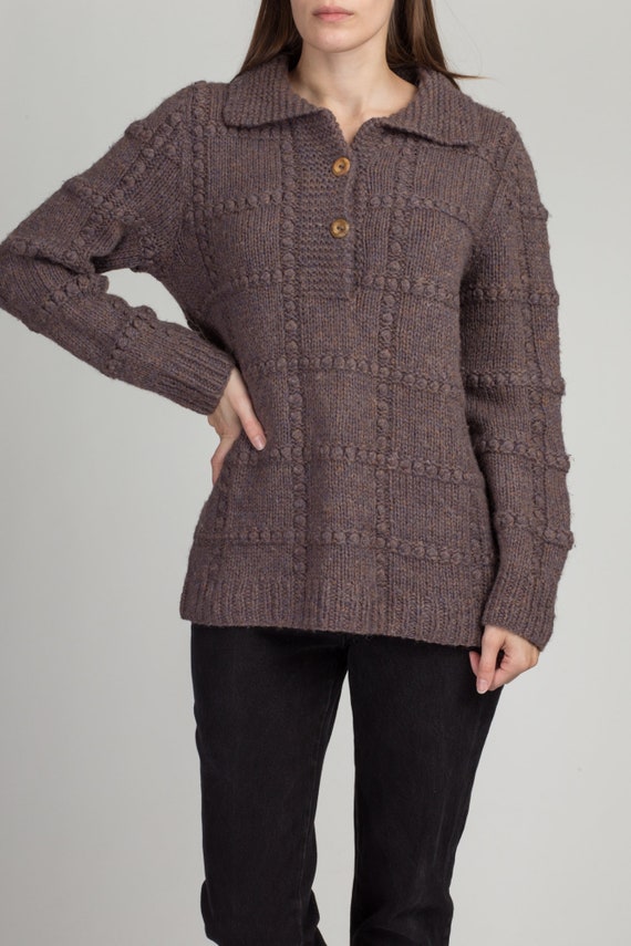 70s Collared Mauve Knit Sweater Men's Medium, Wom… - image 3