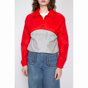 Medium 80s Convertible Windbreaker Crossbody Bag Jacket Vintage Red Grey Half Zip Lightweight Pullover Jacket image 2