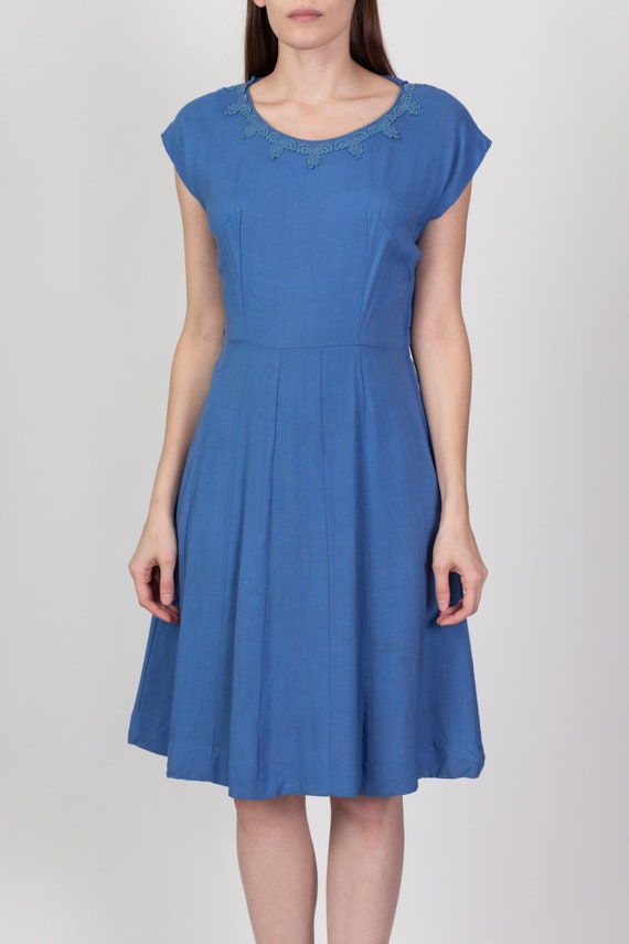 Medium 40s 50s Kerrybrooke Cornflower Blue Midi D… - image 2