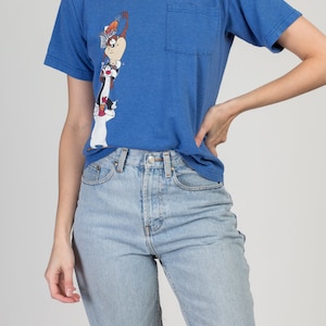 90s Looney Tunes Basketball T Shirt Small Vintage Blue Striped Graphic Cropped Pocket Tee image 2