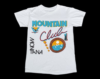80s Montana Mountain Club Tourist Tee Extra Small | Vintage Unisex White Graphic Travel T Shirt
