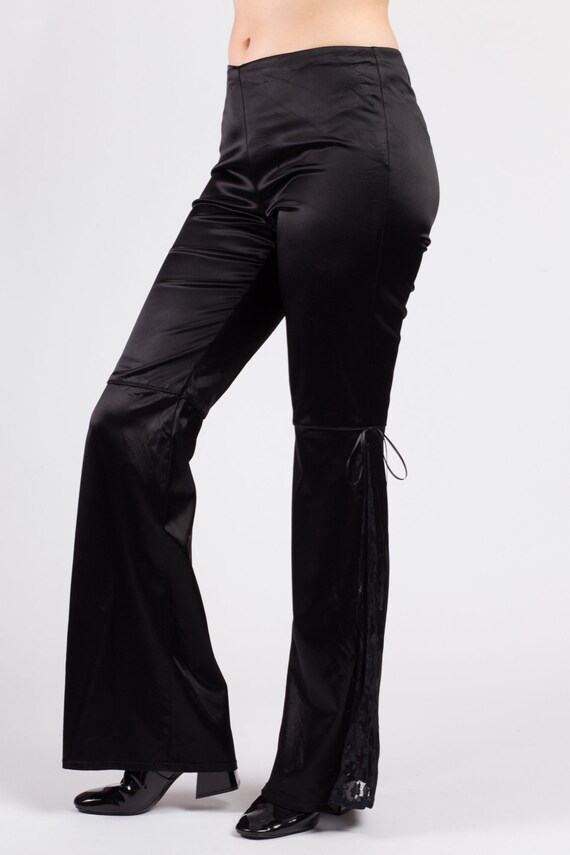 Vintage Black Satin Mid Rise Flares 