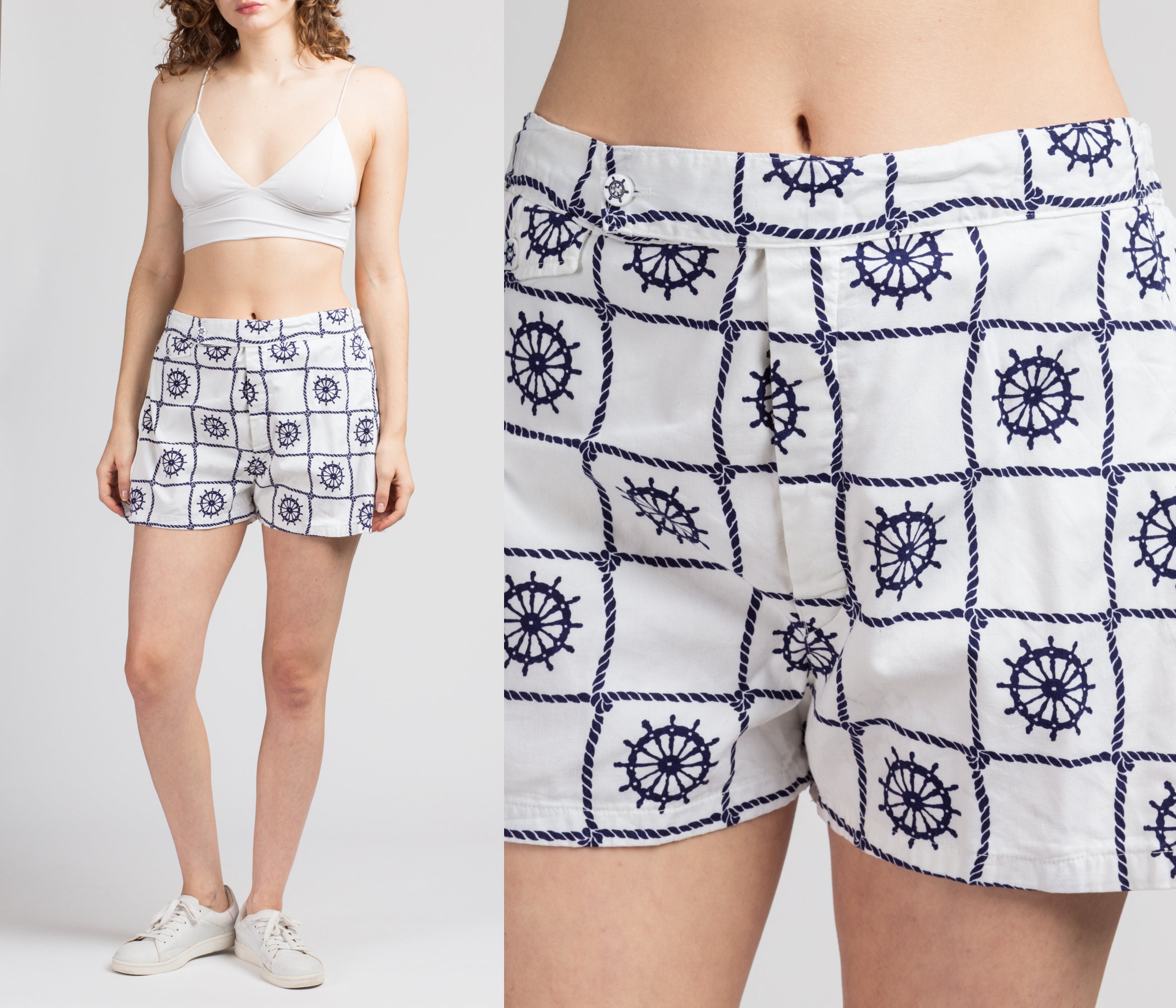 60s 70s Nautical Swim Shorts Men's 