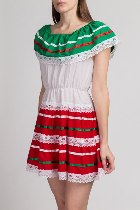 Vintage Mexican Off Shoulder Peasant Mini Dress E… - image 4