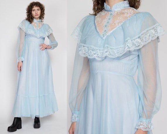 Small 70s Does Victorian Baby Blue Gown | Vintage… - image 1