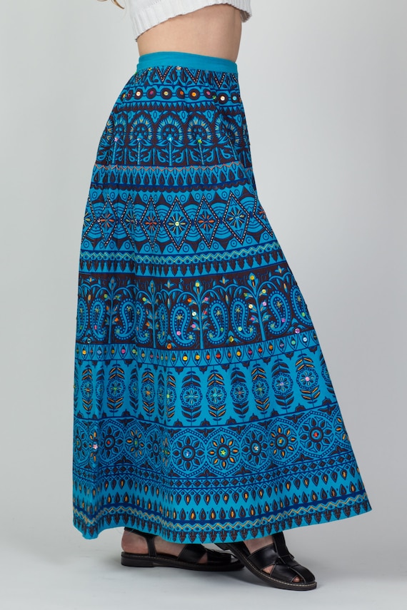 Vintage 70s Blue Indian Block Print Skirt Small t… - image 4