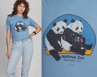 80s National Zoo Panda T Shirt Small to Medium | Vintage Blue Washington DC Graphic Animal Tee