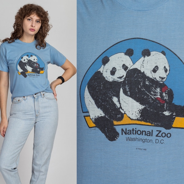 80s National Zoo Panda T Shirt Small to Medium | Vintage Blue Washington DC Graphic Animal Tee