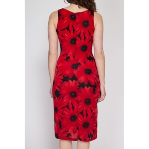 Small 90s Red Daisy Floral Tank Dress Vintage Slinky Sleeveless Midi Party Dress image 5