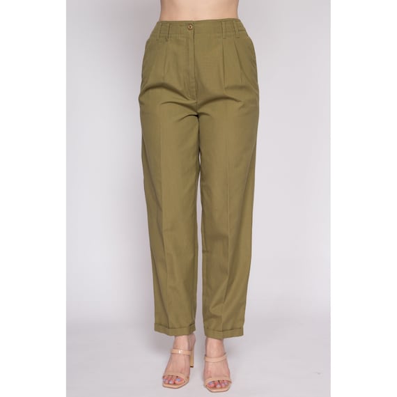 Medium 80s Olive High Waisted Trousers 28" | Vint… - image 2