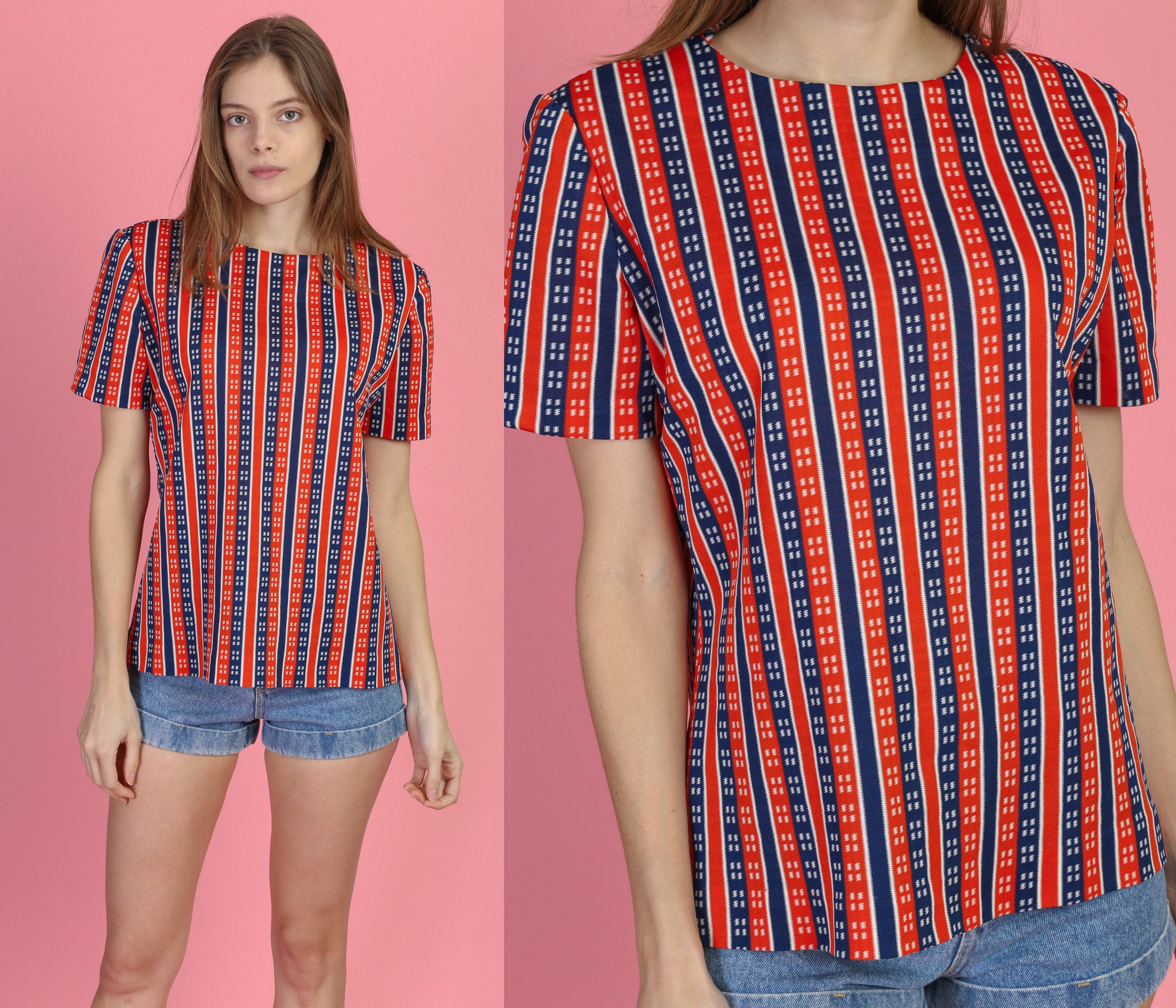 60s Mod Striped Tunic Top Medium 