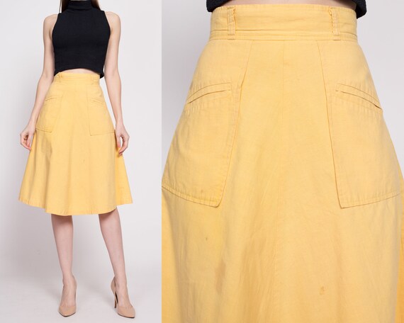 70s Canary Yellow Pocket Skirt Extra Small, 24.5"… - image 1