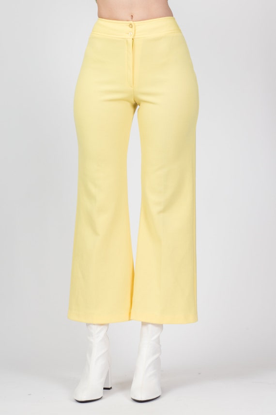 XS 70s Yellow Flared Pants 24" | Vintage High Wai… - image 2