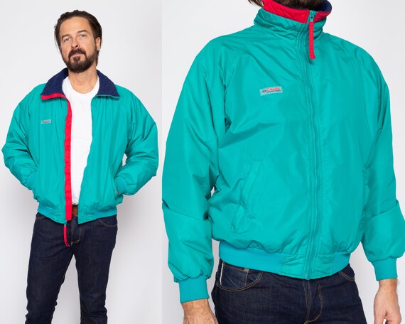 Medium 90s Columbia Teal Fleece Lined Jacket Vintage Radial Sleeve