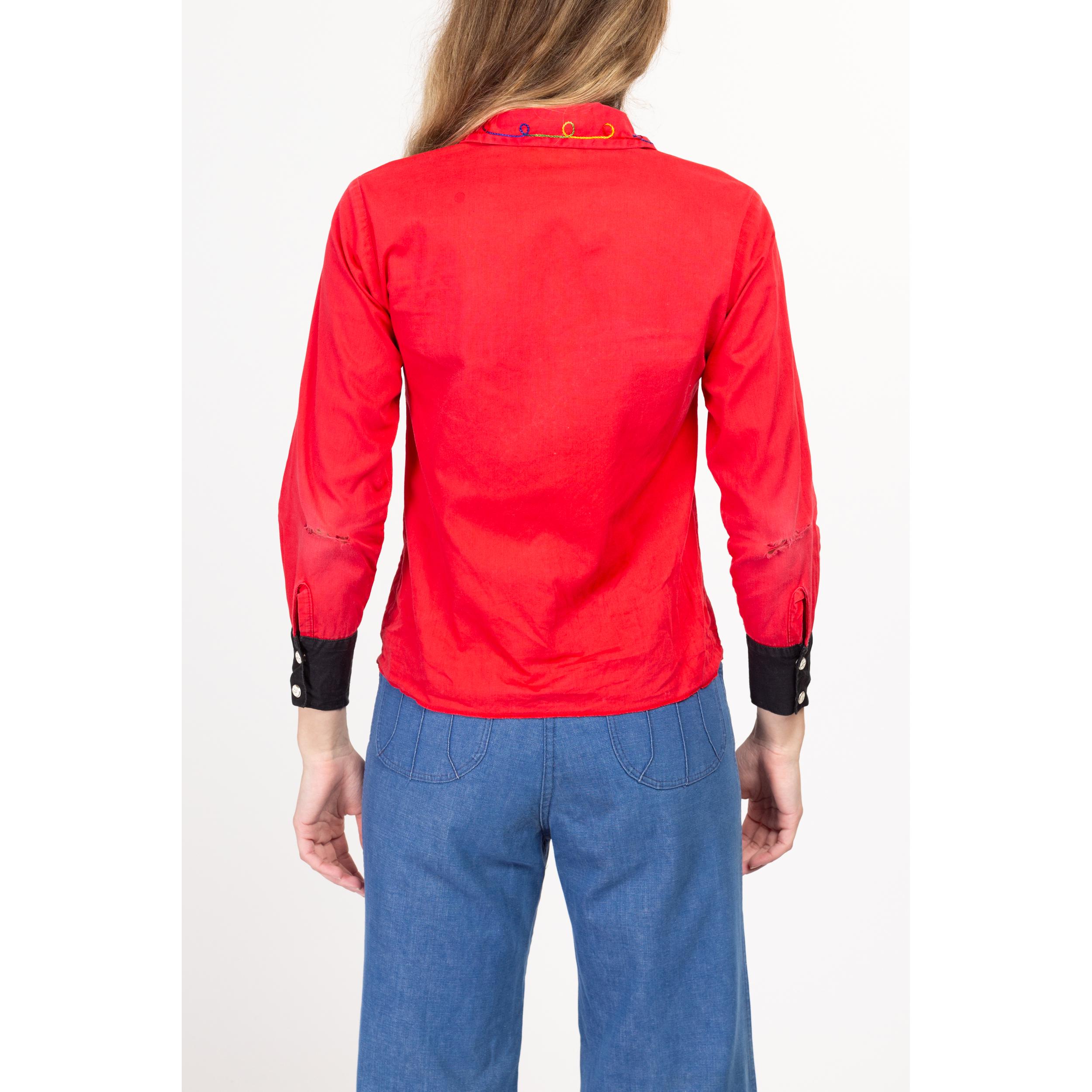 XXS 1950s J Bar T Red Embroidered Western Shirt | Vintage 50s Kids 