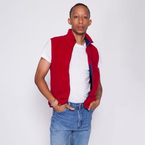 Small 90s Patagonia Synchilla Red Fleece Vest | Vintage Zip Front Sleeveless Lightweight Jacket