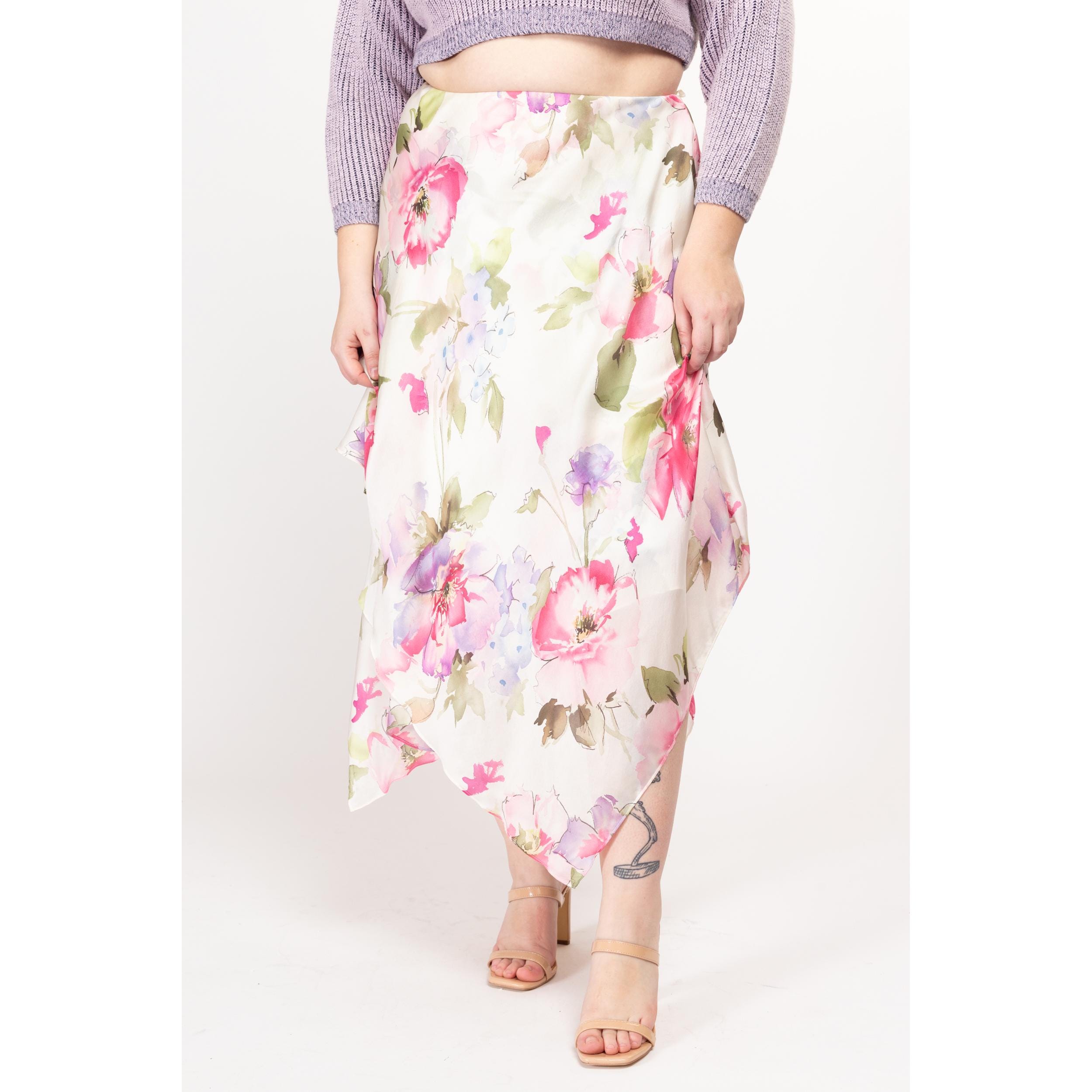 Large 90s Y2K Ralph Lauren Silk Floral Handkerchief Maxi