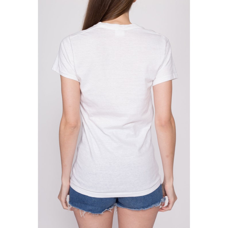 Small 80s Calvin Klein Blank White T Shirt Unisex Vintage Single Stitch Plain V Neck Tee Threadbare Undershirt image 5
