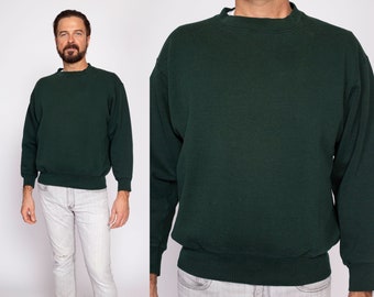 90s Dark Green Crewneck Sweatshirt Men's Medium | Vintage Fruit Of The Loom Unisex Plain Pullover