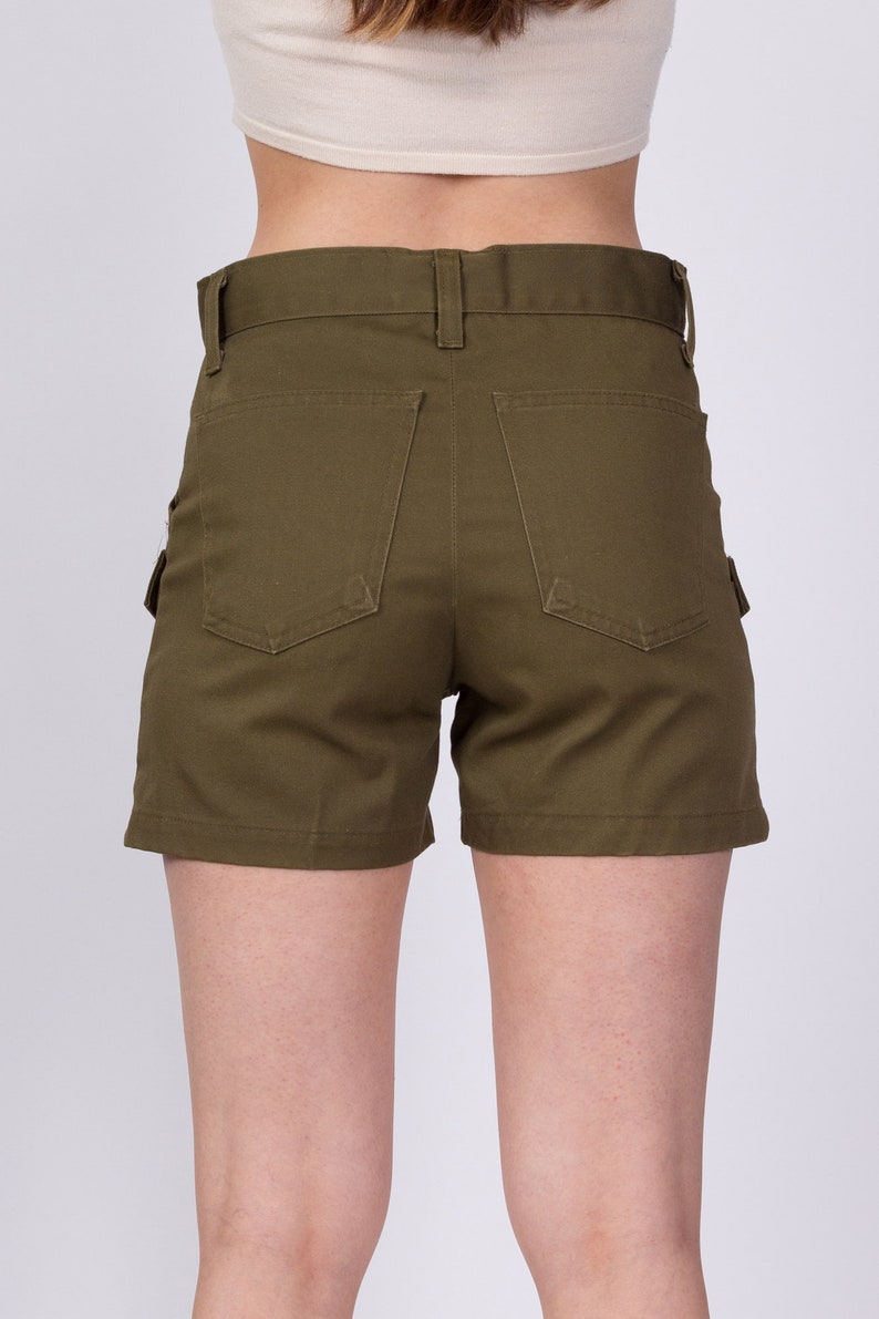 70s High Waist Boy Scout Uniform Shorts XS to Small Vintage Olive Green Utility Cargo Shorts image 5