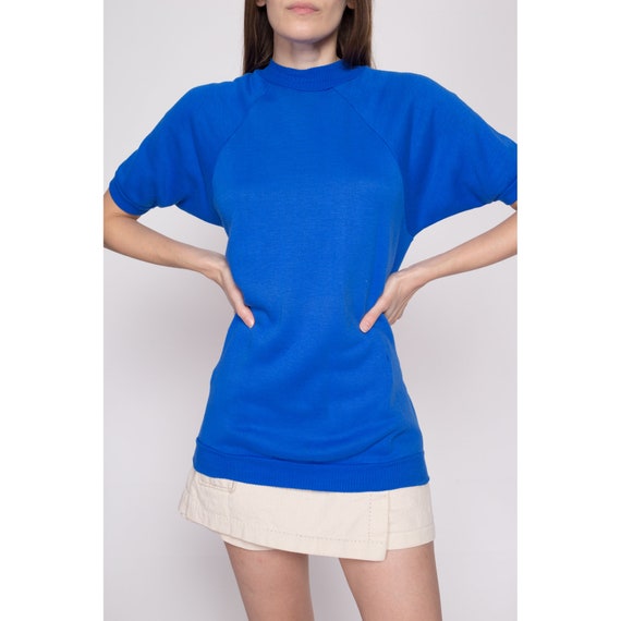 Medium 70s Royal Blue Short Sleeve Sweatshirt Uni… - image 3