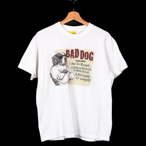 90s Big Dogs "Bad Dog" T Shirt Medium | Vintage Unisex White Graphic Animal Tee