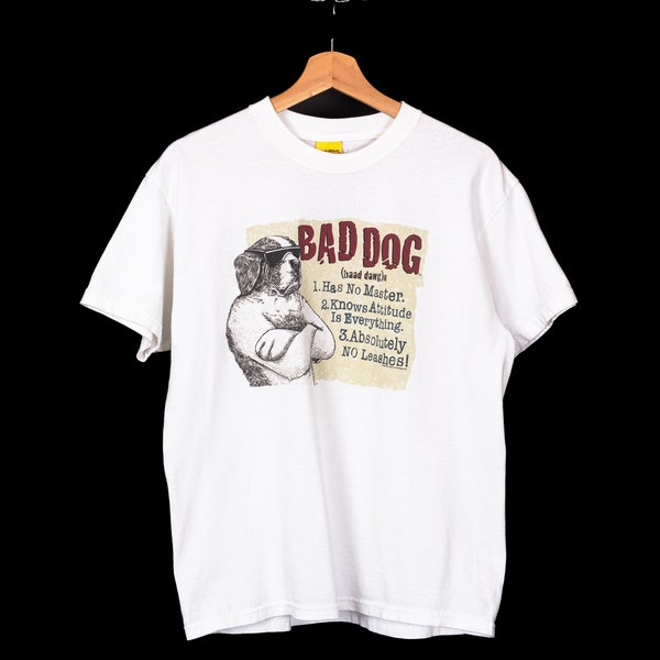 90s Big Dogs "Bad Dog" T Shirt Medium | Vintage Unisex White Graphic Animal Tee