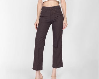 Vintage 70s Wrangler Brown Mid Rise Trousers - Small | Retro Polyester Straight Leg Western Pants