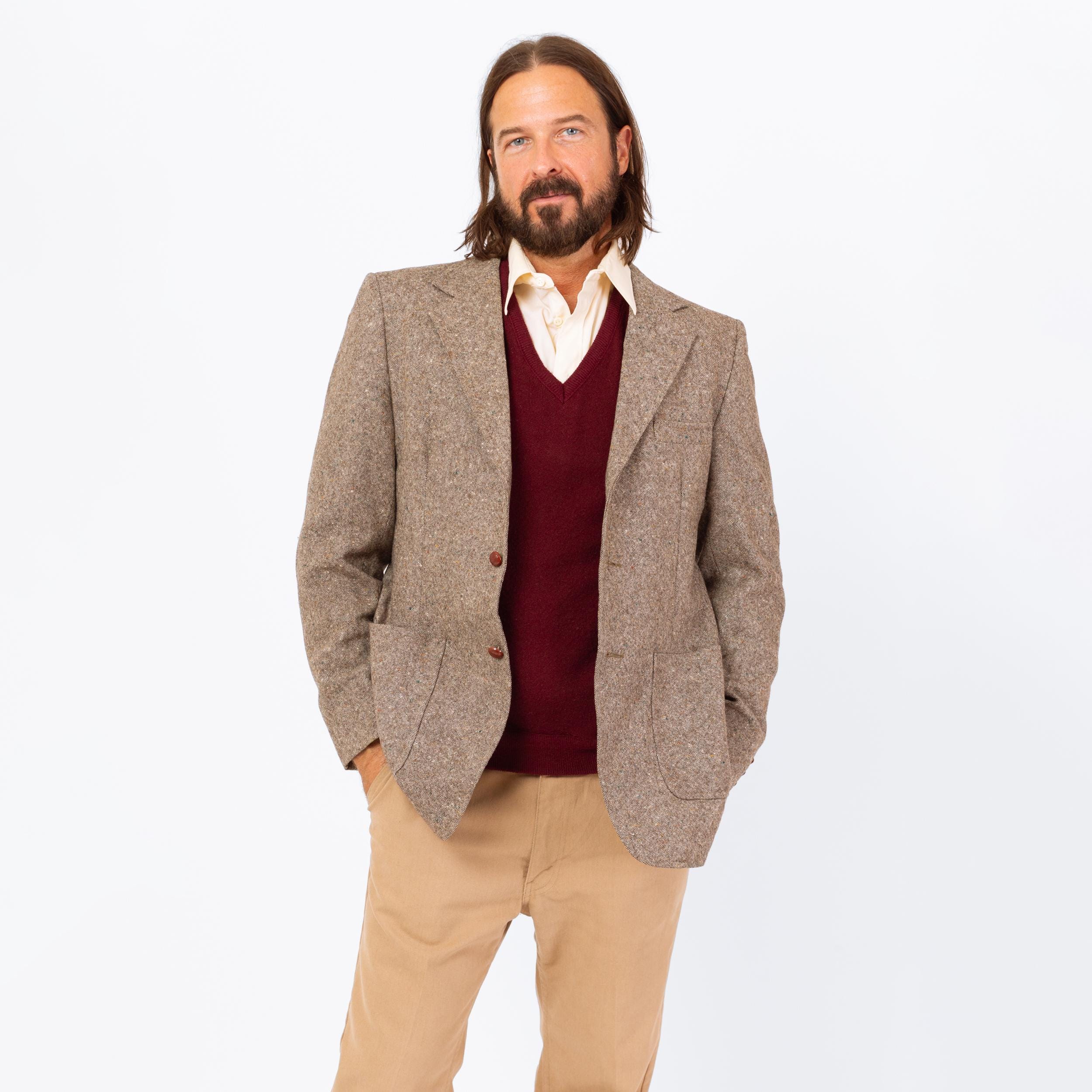 Vintage 70s Grey Tweed Elbow Patch Sport Coat - Medium | Preppy