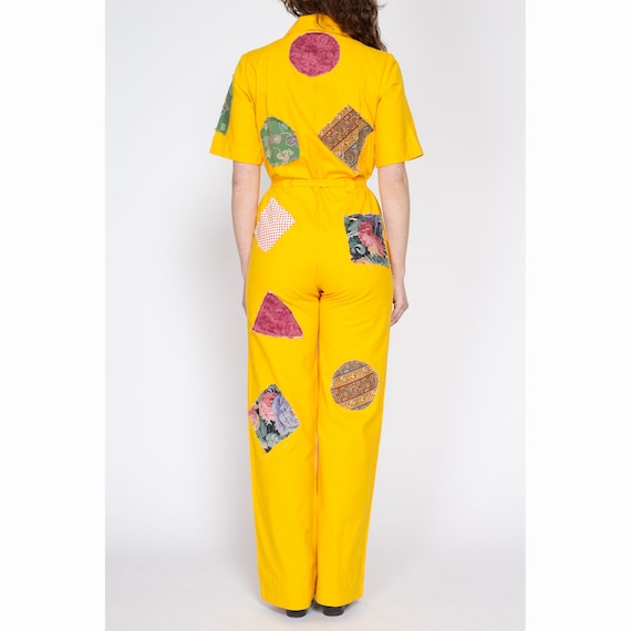 70s Yellow Patchwork Coverall Jumpsuit - Medium |… - image 6