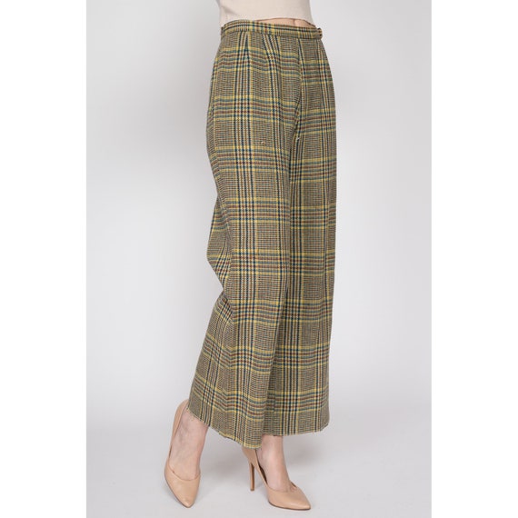 Small 70s Yellow & Blue Plaid High Waisted Pants … - image 4