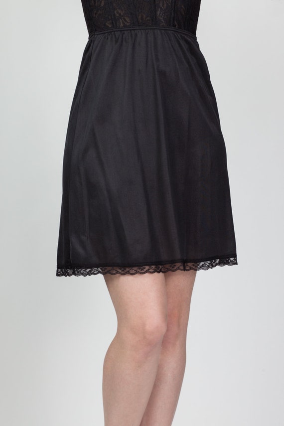 70s Black Mini Skirt Slip Medium | Vintage Lace T… - image 3