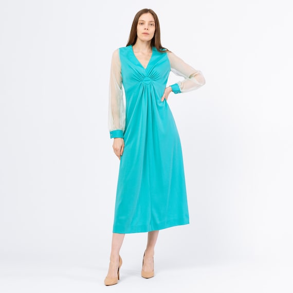 turquoise sheer dress Turquoise Spaghetti Straps High Slit Evening Dress Appliqued Sweep Train Long Prom Dress ARD2555