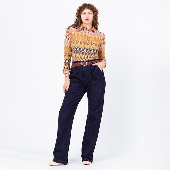 Vintage 70s 80s Dark Wash Camp Pocket Unisex Jeans - 33x34
