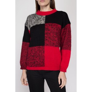 Kleine jaren '80 rode en zwarte kleurbloktrui Vintage wolmix gebreide trui afbeelding 2