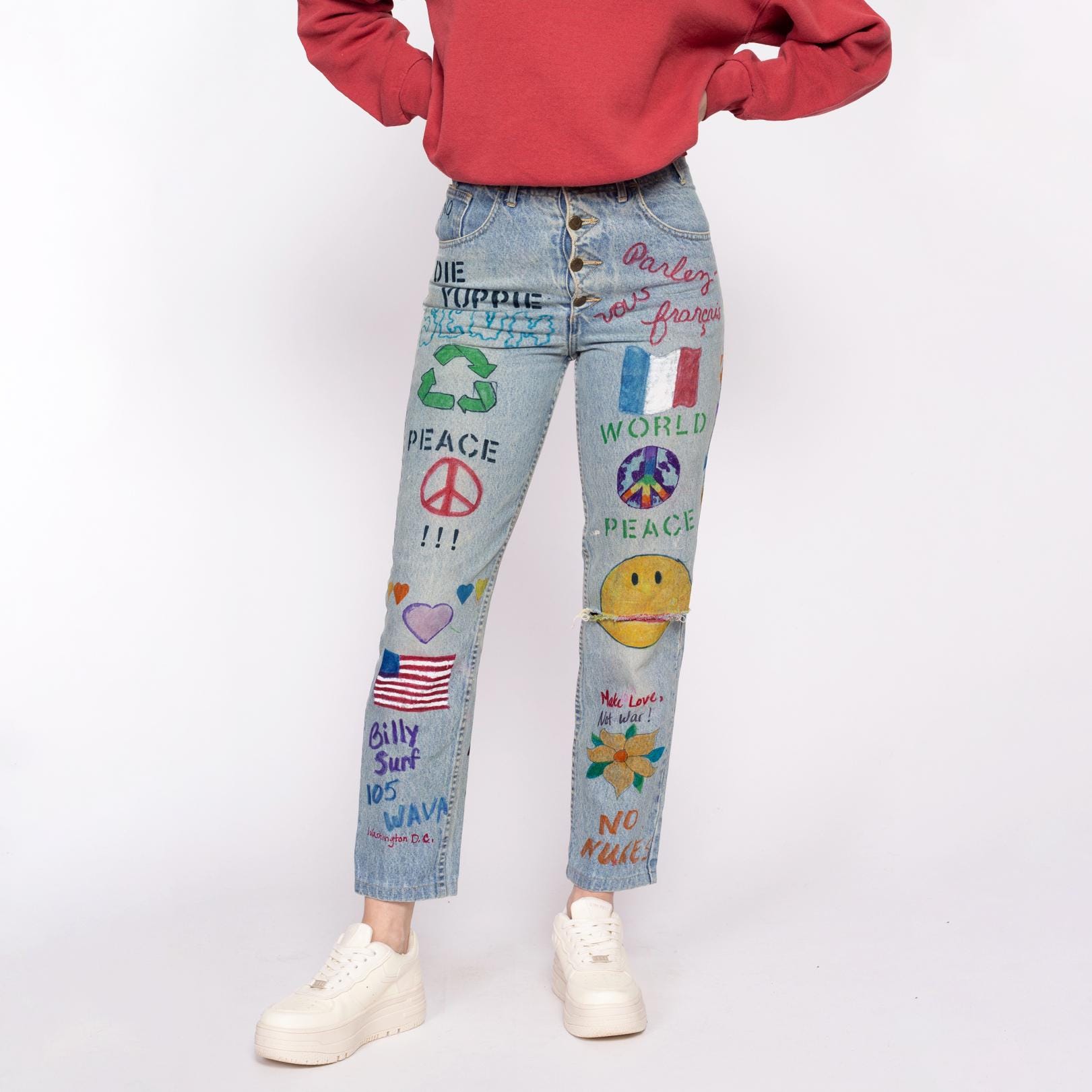 パンツ ISSUE 90s vintage artistic painted pants Very Rare Art Paint Jeans Voyage Passion Vintage '90 - Etsy
