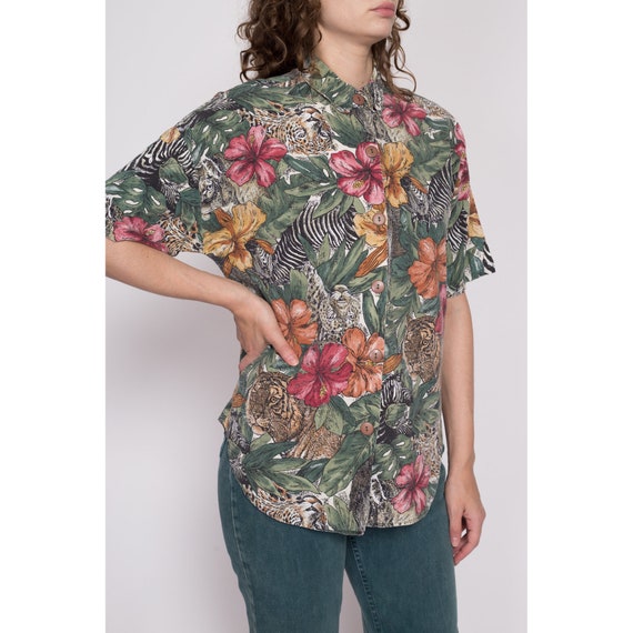 Medium 90s African Animal Tropical Floral Shirt |… - image 4