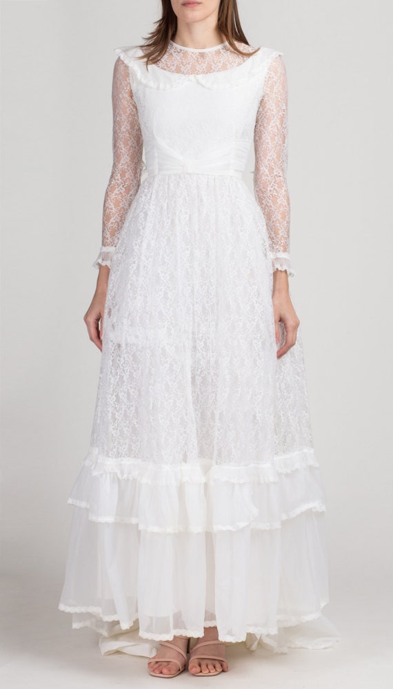 60s 70s Cardiff White Lace Wedding Dress Petite E… - image 2