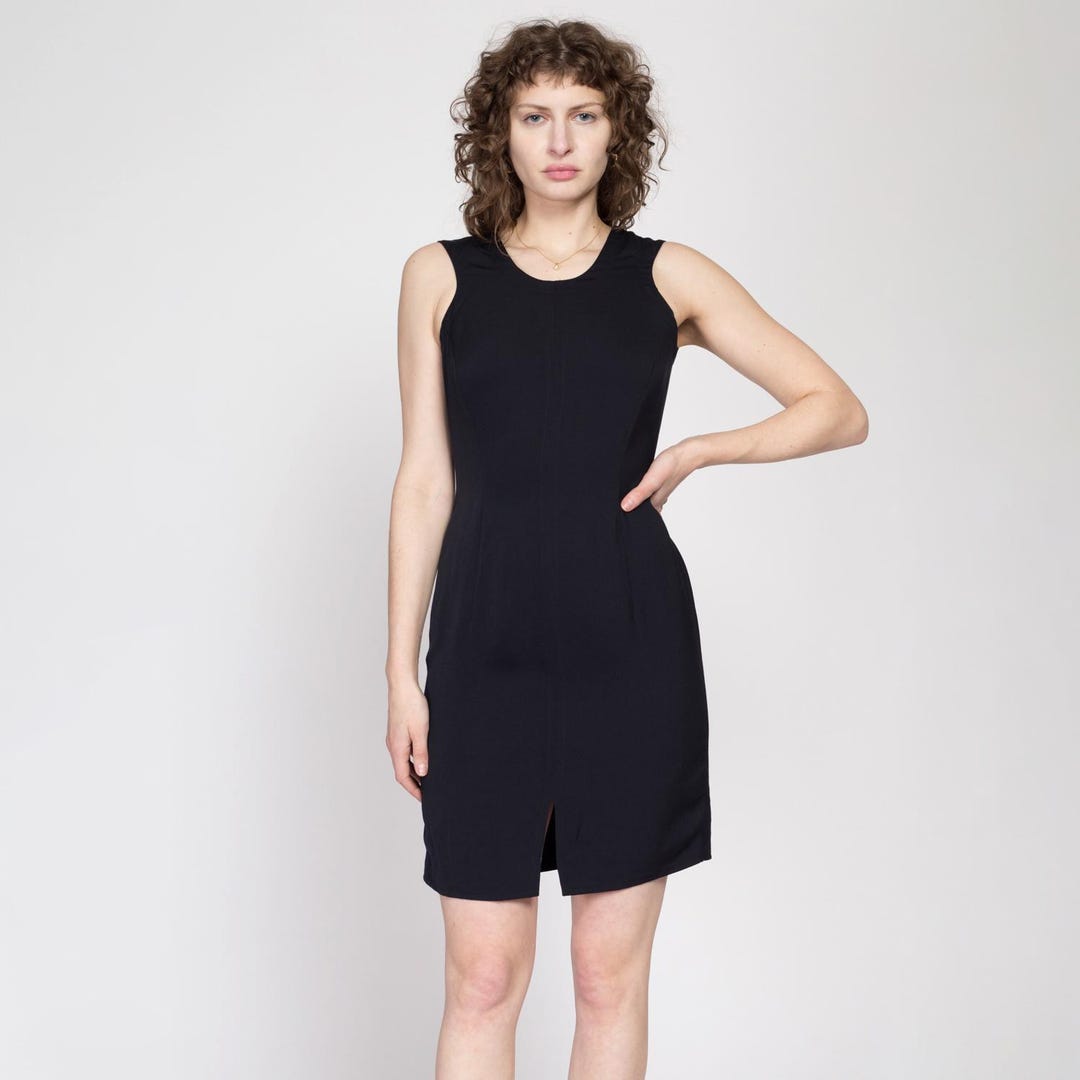 armani black dress Armani Exchange belted a-line midi dress in black