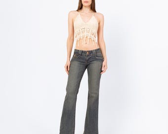 Vintage Y2K Low Rise Flared Jeans - Small | 90s 2000s Faded Denim Bootcut Flares