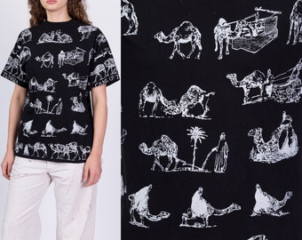 Vintage Camel Of Tunisia All Over Print T Shirt Men's Medium, Women's Large | Y2k Graphic Animal Tee