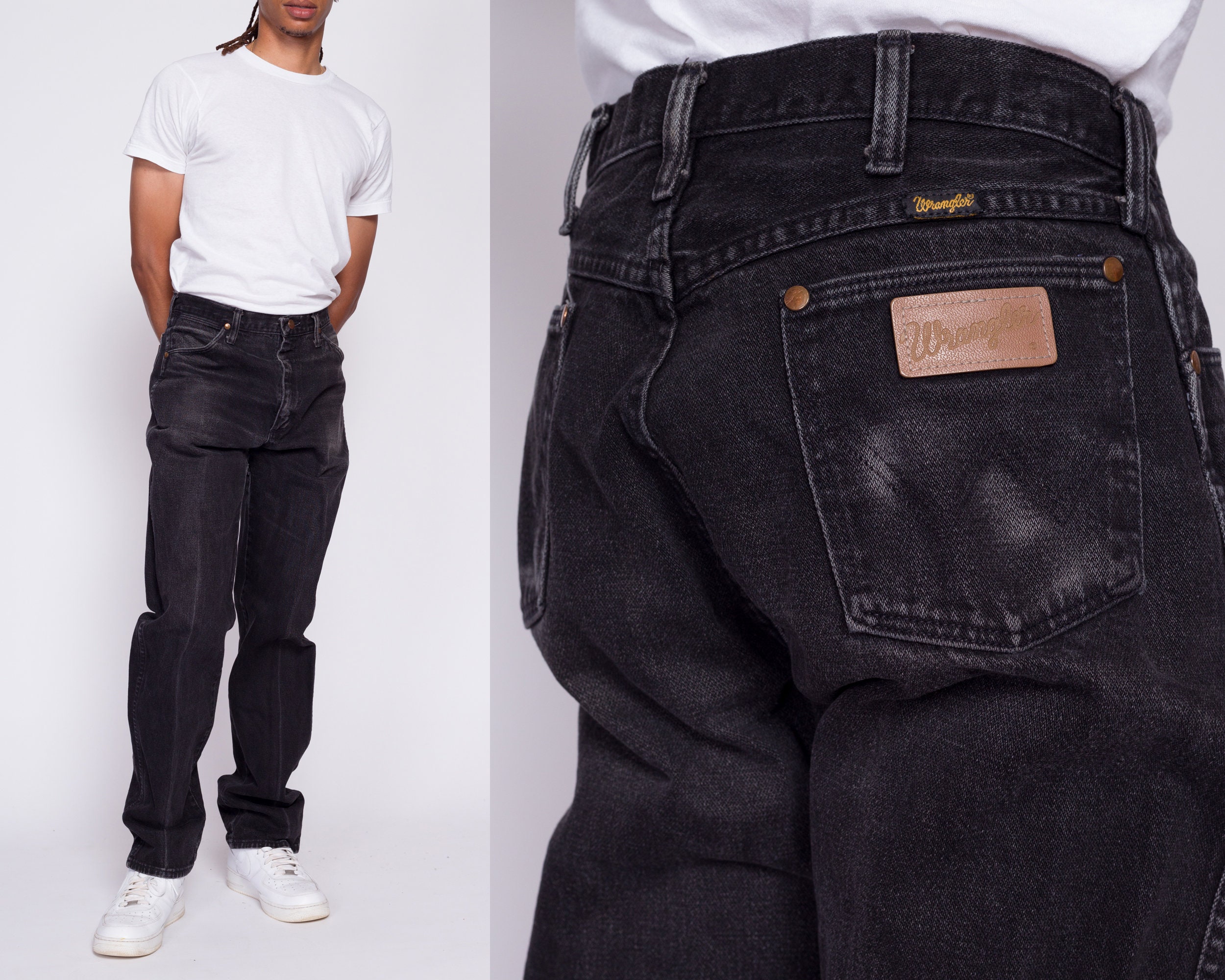 33x36 70s 80s Wrangler Black Jeans | Vintage Faded Denim  