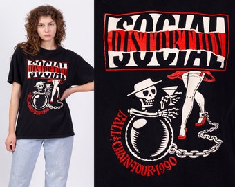 Large Vintage Social Distortion 1990 Ball & Chain Tour T Shirt Unisex | Punk Rock Music Band Concert Tee