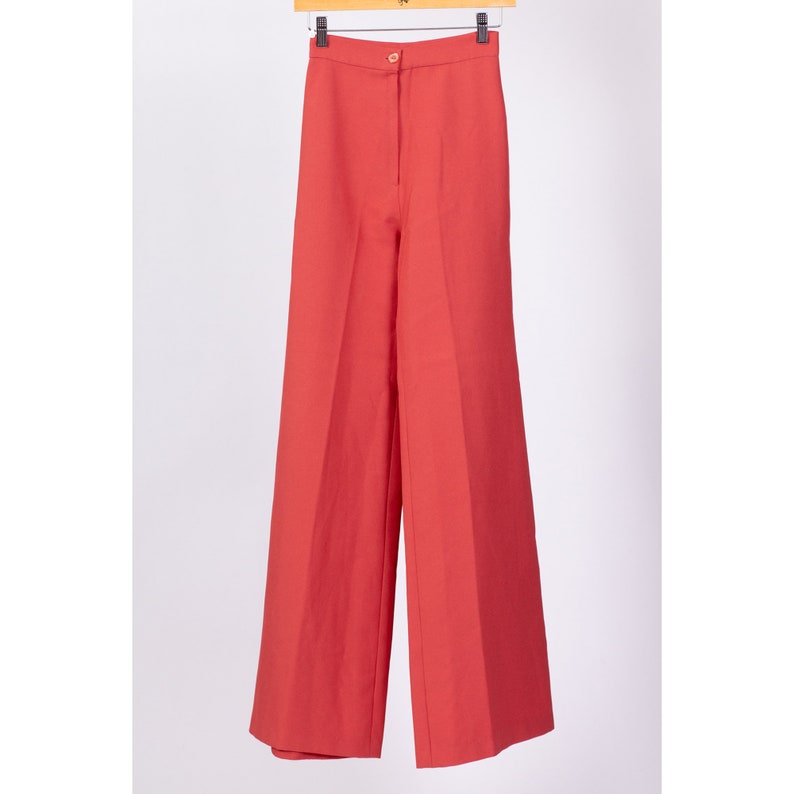 70s Salmon Pink High Waisted Flared Pants Extra Small, 23.5 Vintage Retro Flares Hippie Trousers image 7