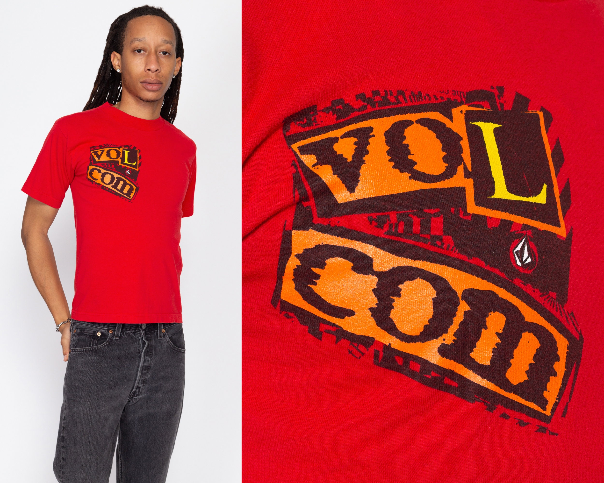 Vintage Volcom Skater T Shirt - Extra Small | 90s Y2K Red