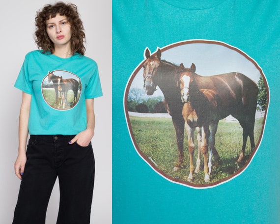 Medium 90s Horse Iron-On Graphic T Shirt | Vintag… - image 1