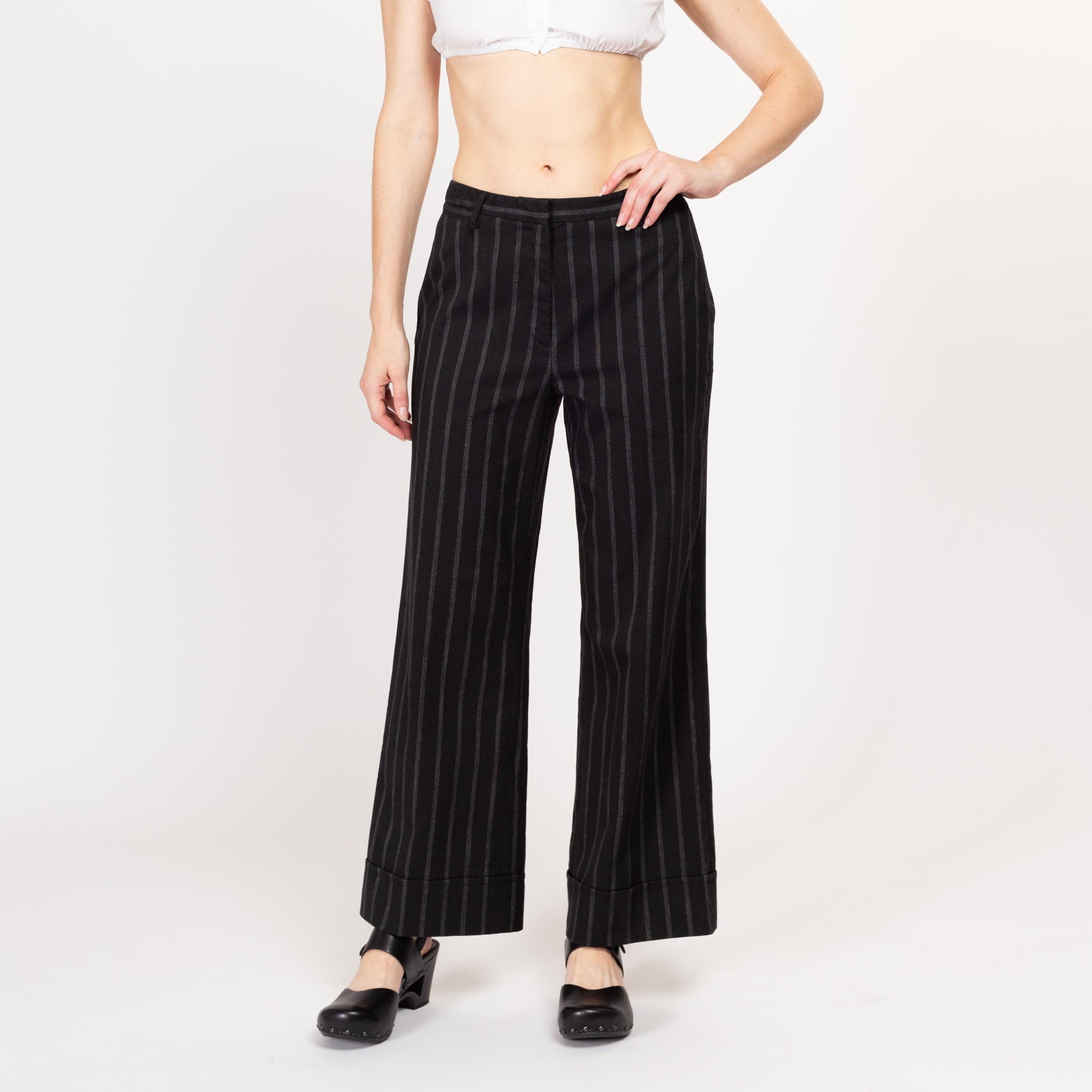Medium 90s Black Striped Wide Leg Pants 30
