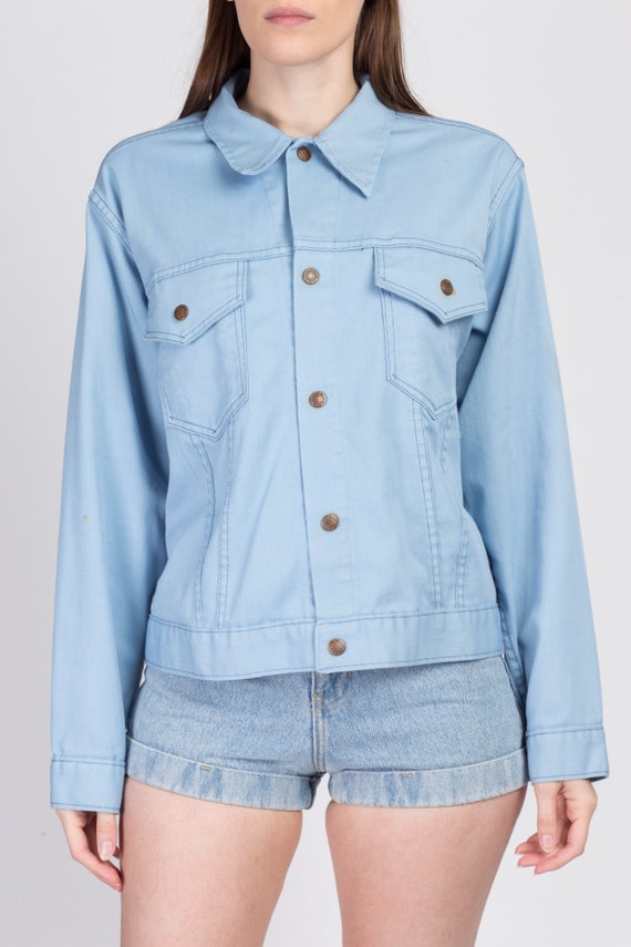 70s Light Blue Denim Look Jacket Large | Vintage … - image 3